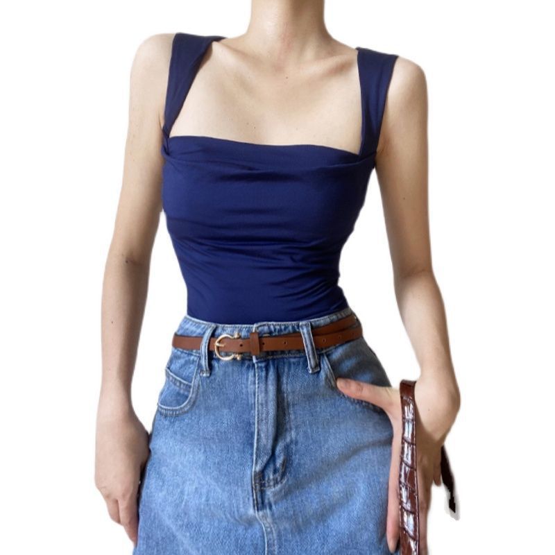 guys in skirts Vest Sexy Strap Slim Fit Pleated Short Sleeveless Bottoming Top for Women