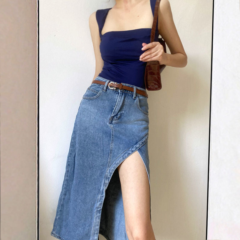 guys in skirts Vest Sexy Strap Slim Fit Pleated Short Sleeveless Bottoming Top for Women