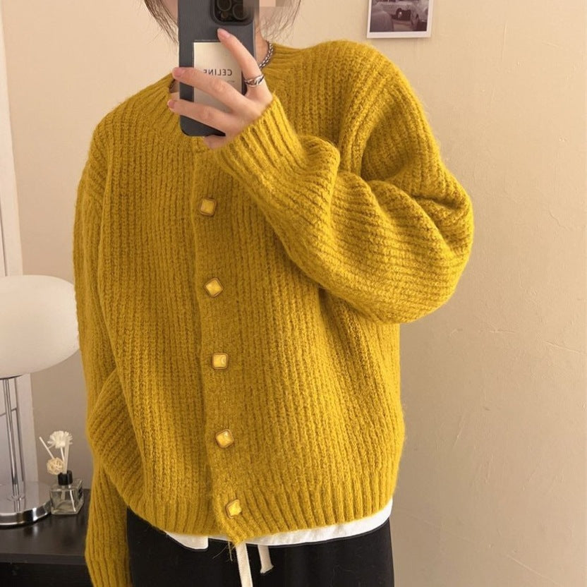 fall outfits 2024 Lazy Style Korean Style Loose Sweater Coat Autumn and Winter New Women's Clothing Solid Color Thickened Niche Knitted Cardigan