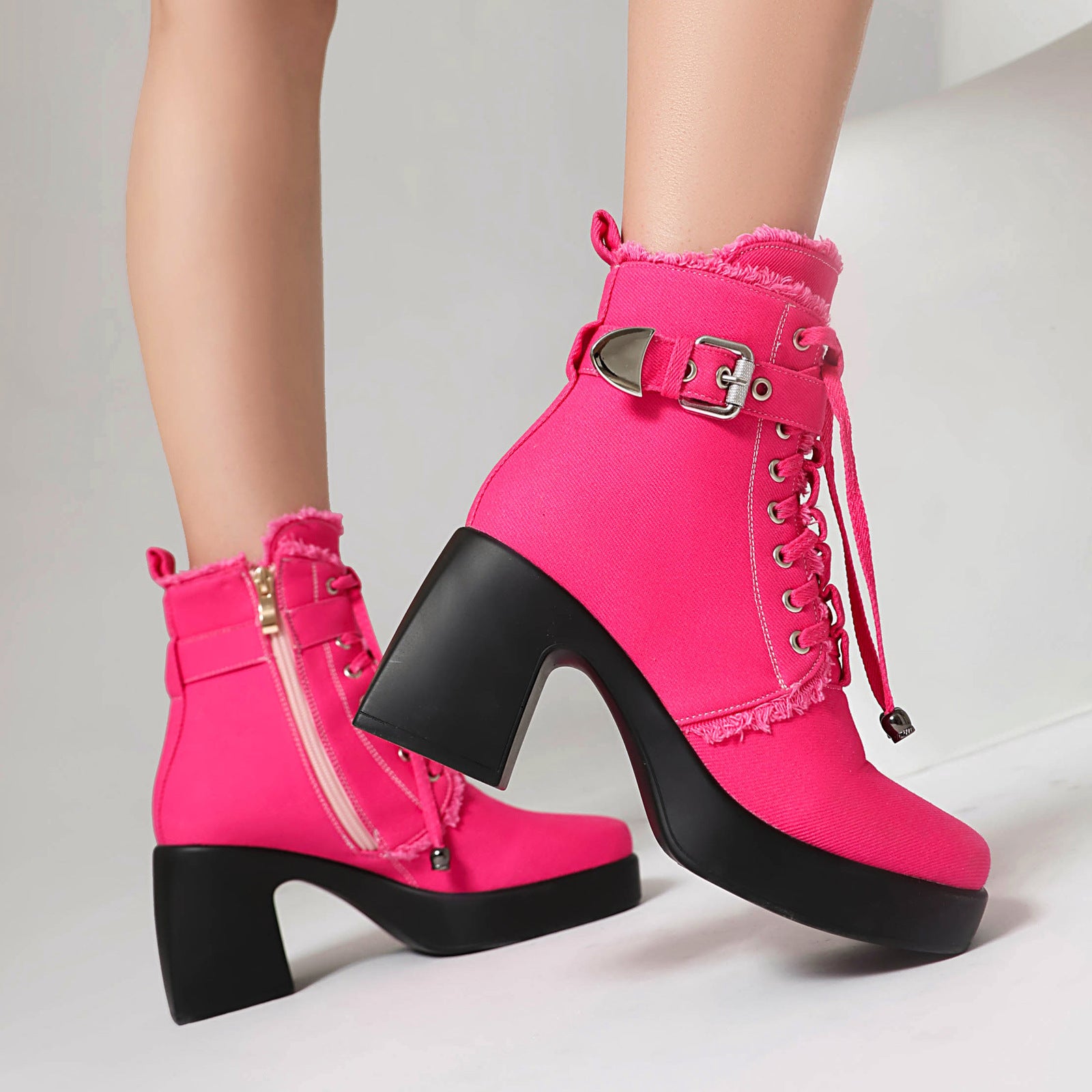 shoes Autumn and Winter New Style High Heel 40-43 plus Size Square Toe Thick Bottom Low Boots