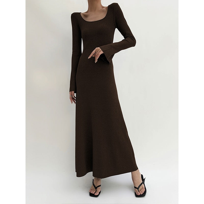 fashion outfits Autumn and Winter Slim Fit Slimming Inner Long Sleeve Mid-Length Bottoming Hip Skirt Square Collar Knitted Dress Women