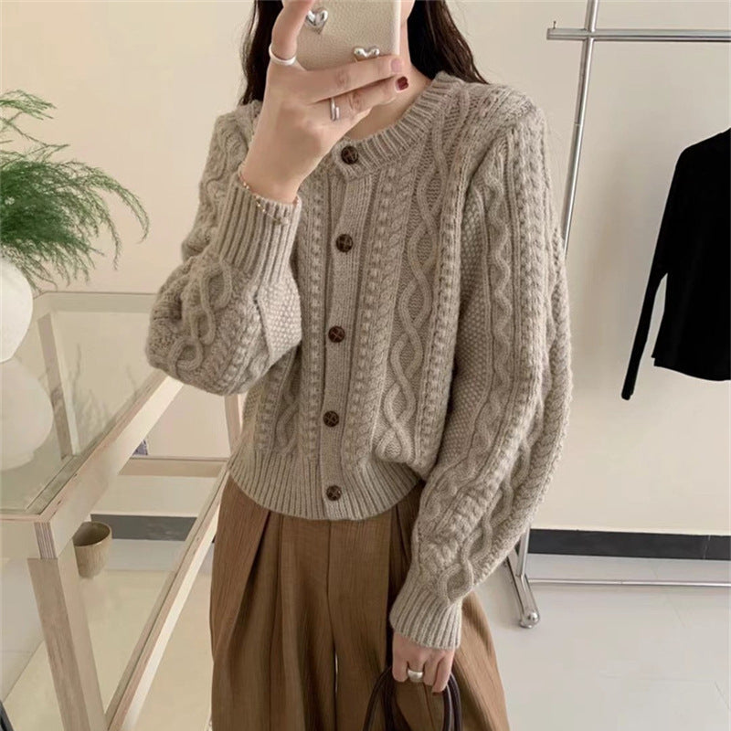 trending fall outfits Japanese Retro Twist Knitted Cardigan Women's Autumn and Winter Lazy Style Loose Soft Glutinous Short Thickened Sweater Coat