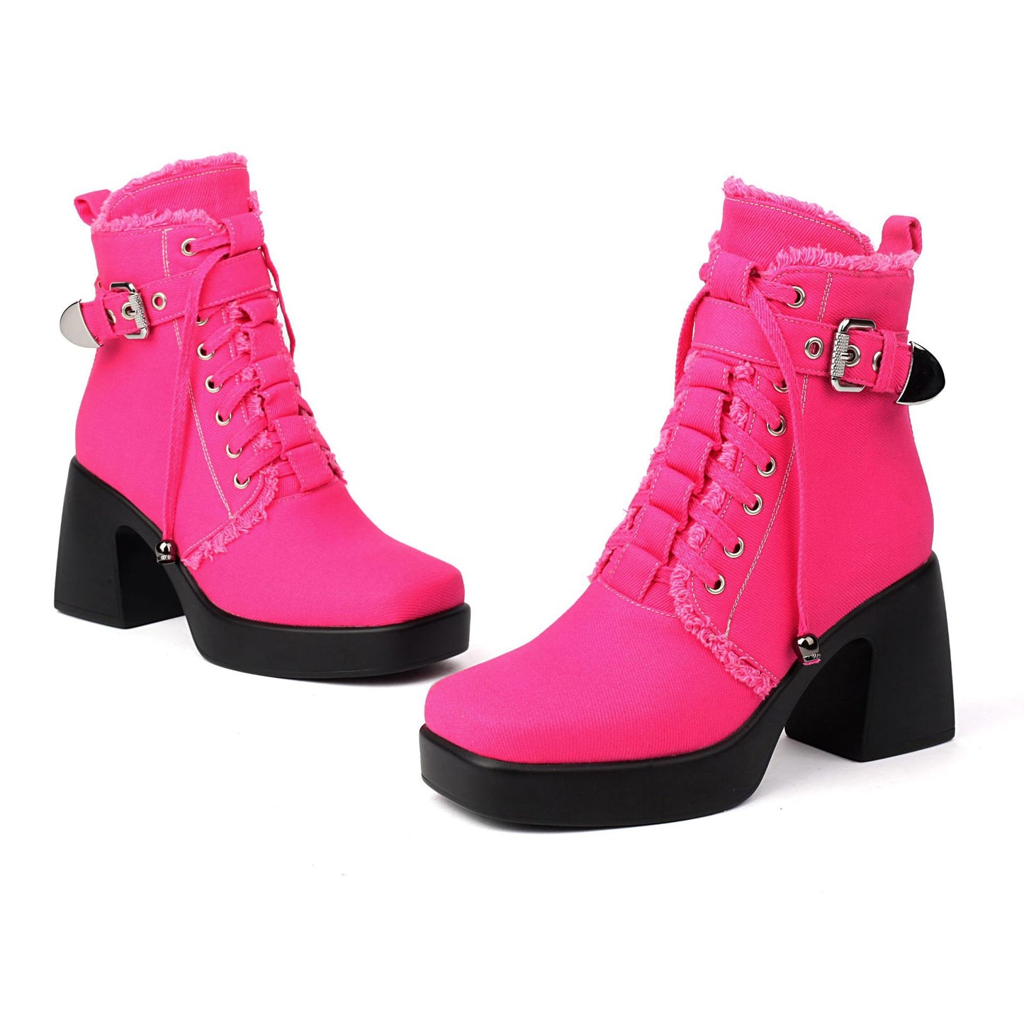 shoes Autumn and Winter New Style High Heel 40-43 plus Size Square Toe Thick Bottom Low Boots