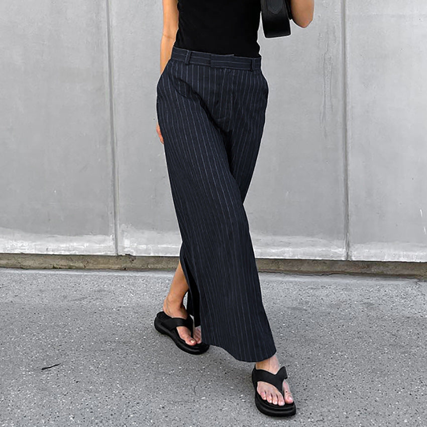 curvy casual outfits Commuter Slim-Fit High Waist Striped Split Straight Skirt Autumn Fashion Women's Clothing