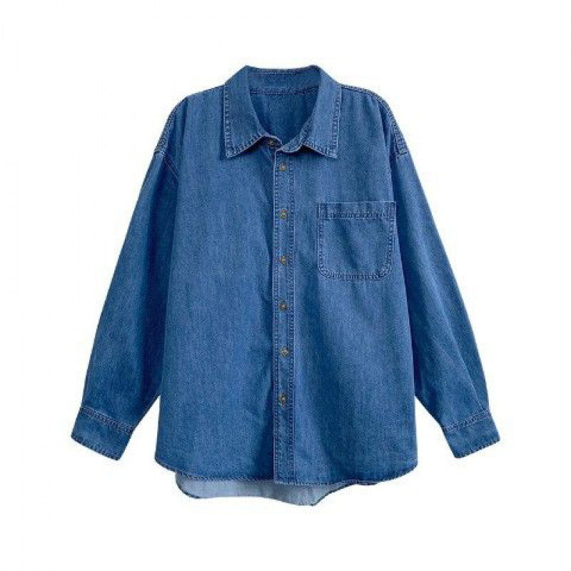 fashion outfits Autumn Japanese Retro Denim Shirt Women's Mid-Length Casual Loose Slimming Long Sleeve Fashion Top Coat