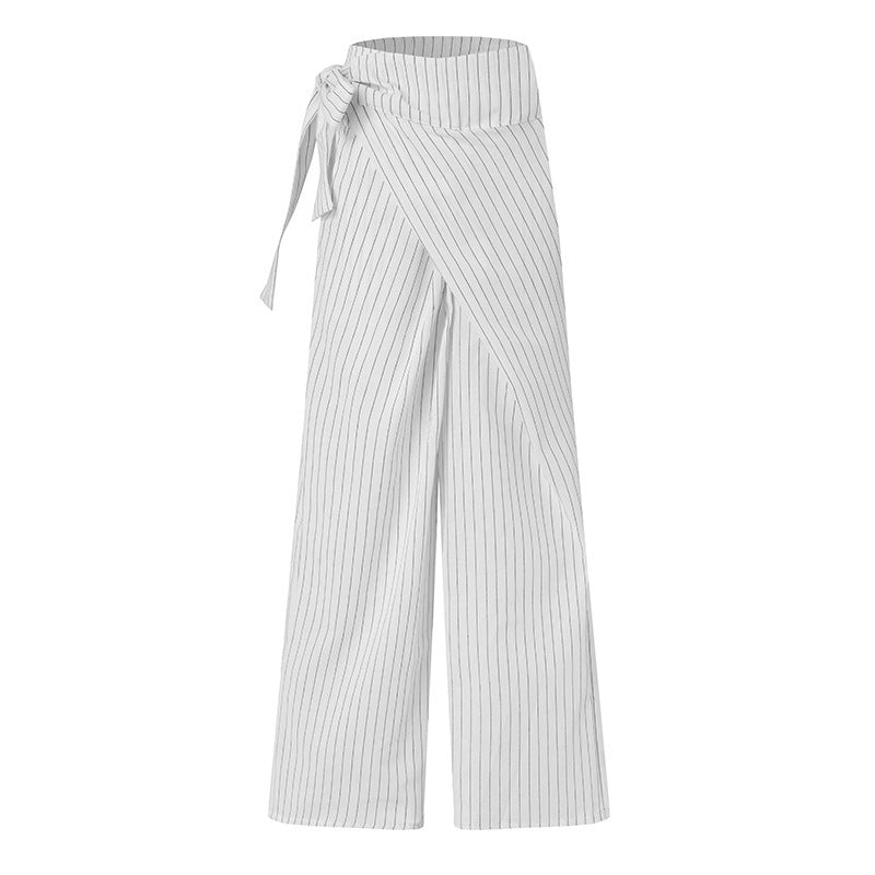 curvy casual outfits Women's Casual Pants Fashionable Striped Design Trousers Autumn Lace-up Trousers