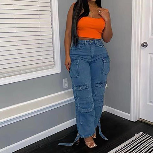 usher concert outfit ideas Jeans Fashion Trend Multi-Pocket plus Size African Jeans Overalls