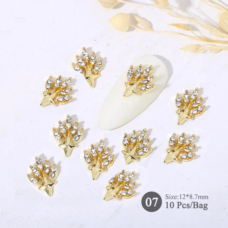 Ddbos 10pcs/bag Butterfly Shaped Nail Rhinestone Star Flower Nail Charm Silver Gold Alloy Nail Pearl Jewelry Accessories Nail Supplies