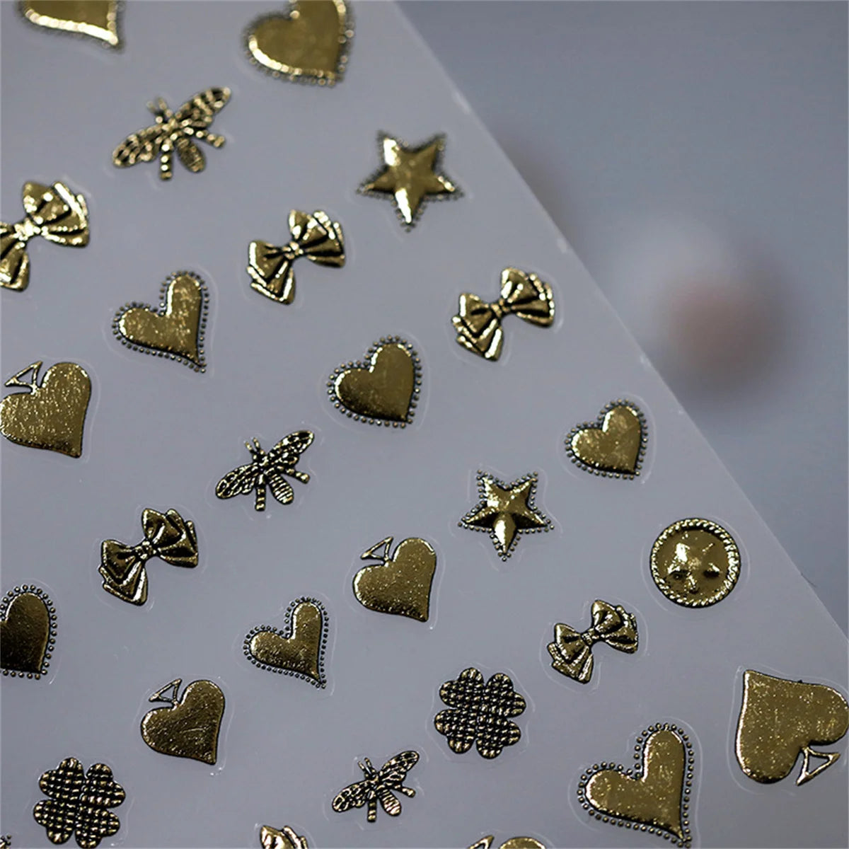 Ddbos 1pcs 5D Bronzing Retro Heart Star Nail Art Charms Stickers Luxury Gold Relief Nail Decorations Decals DIY Self Adhesive Slider