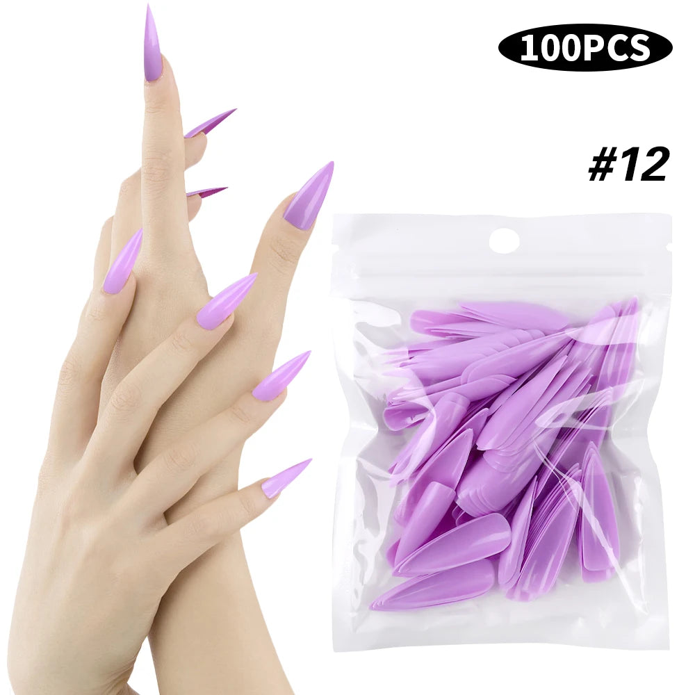 100pcs Natural Fake Nails Solid Color False Nail Tips Full Coverage Matte Acrylic False Nails Tips DIY Manicure Extension Tools