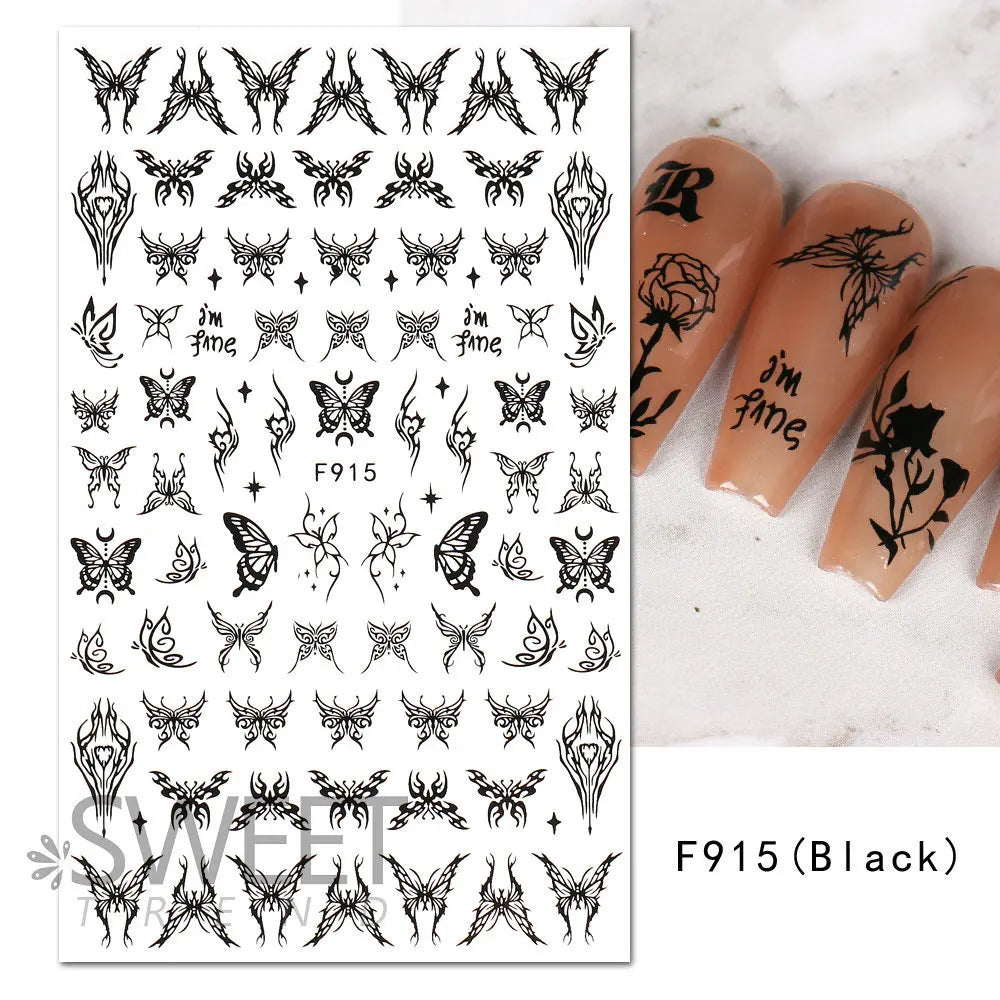 Ddbos 1PCS 3D Black and White Nail Art Stickers Nail Art Decoration Star Moon Butterfly Nail Decal Color Snake Sticker Manicure