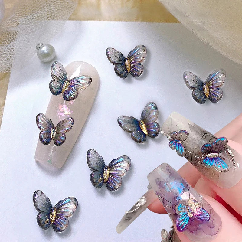 30/20Pcs Auroras White Butterfly 3D Nail Art Decoration DIY Colorful Nail Charms Manicure Glow in dark Nail Decoration Jewelry