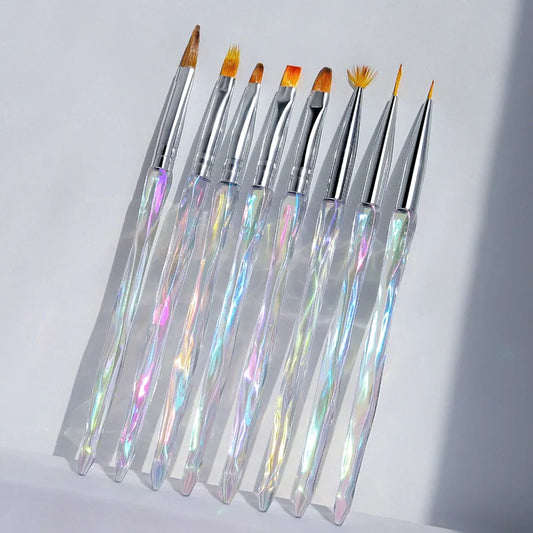 8pcs/set Aurora Acrylic Nail Art Painting Pens for Nail Design Soft Slender Brush Gradient Gel Drawing DIY Brush