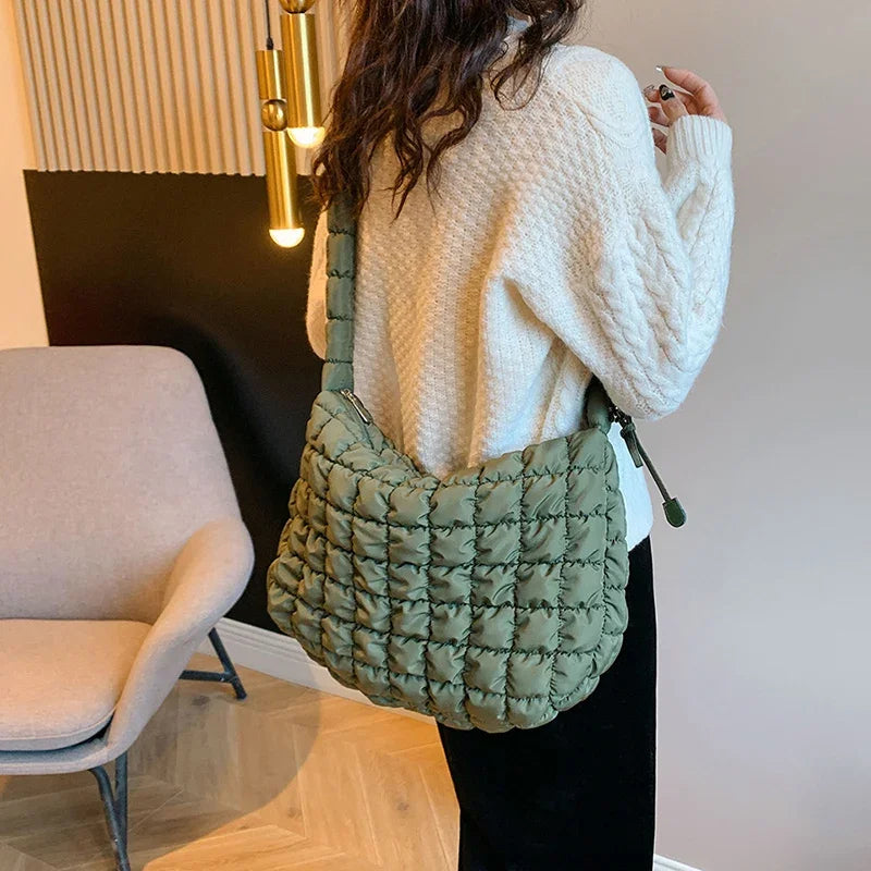 Ddbos Y2K Korean Fashion Big Nylon Quilted Padded Women's Underarm Bags Shoulder Bag New Solid Color Handbag