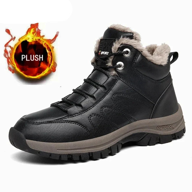 Winter Mens Boots New Warm Plush Leather Snow Ankle Boots Outdoor Work Casual Shoes Non-slip Rubber Bota Masculina