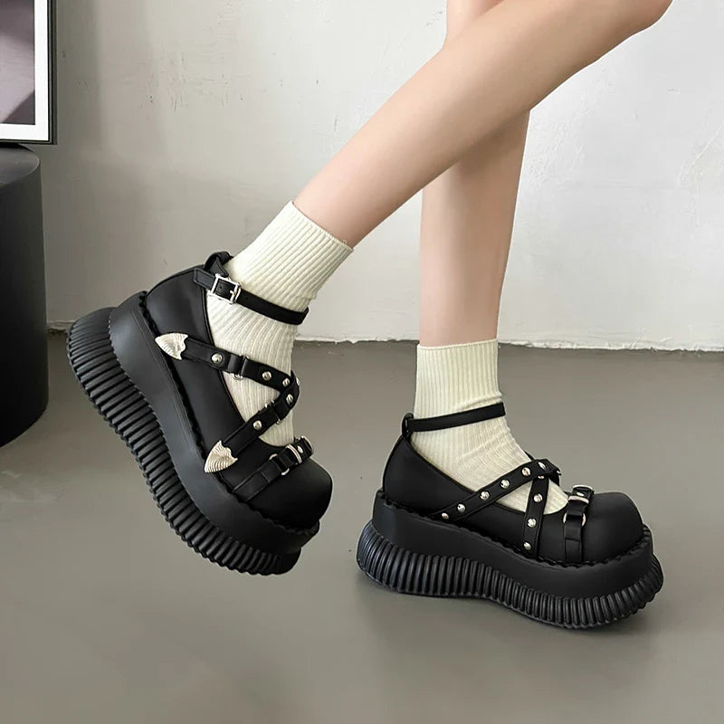 Ddbos Y2K Girls Mary Janes Pumps Buckle Thick Weges Round Toe Platform Shoes Cute Sweet  Lolita  Classic Brand Pumps