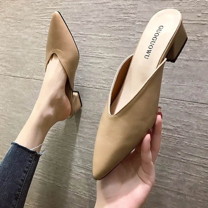 Ddbos Women's High Heels Comfortable Soft Leather Shoes Office Low Heel Pointed Toe Mules Shoes Mary Jane Shoes Wedges Shoes for Women