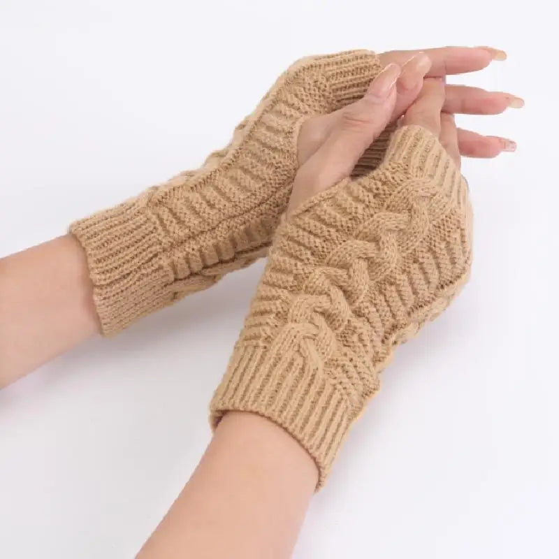 Ddbos Women Stylish Hand Warmer Winter Gloves Arm Crochet Knitting Faux Wool Mitten Warm Fingerless Glove Twist Pattern Women Gloves