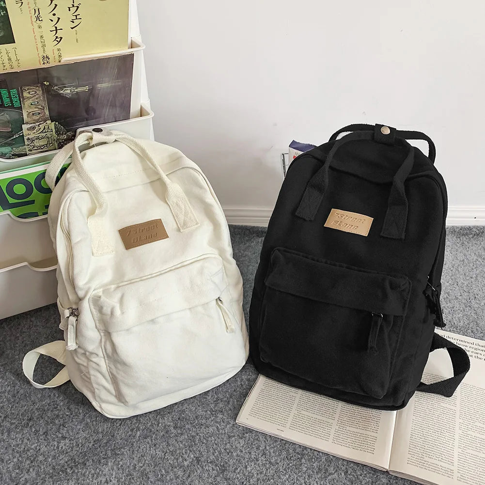 Ddbos Vintage Men Women Backpack Cotton Canvas Casual Traveling Commuting Backpacks Large Capacity Solid Color Leisure Handbag