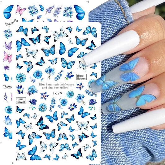 Luxury Nail Design Colorful Butterfly Nail Sticker 3D Fruit Floral Nail Art Slider Geometric Nail Art Accessories Sticker