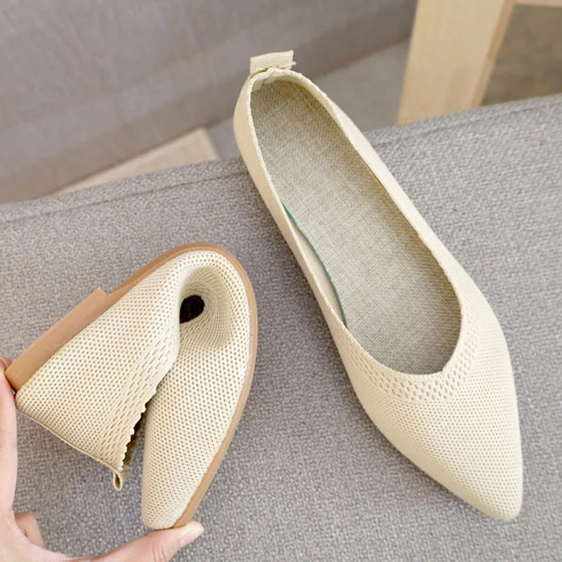 Ddbos Stretch Knit Ballet Flats Women Loafers Spring Breathable Mesh Flat Shoes Ballerina Moccasins Casual Pointed Toe Boat Shoes