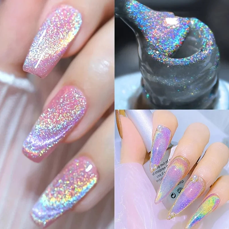 Ddbos Rainbow Cat Eye Magnetic Gel Nail Polish Colorful Reflective Sparkling Universal Nail Polish Can Be Use On Any Color Gel