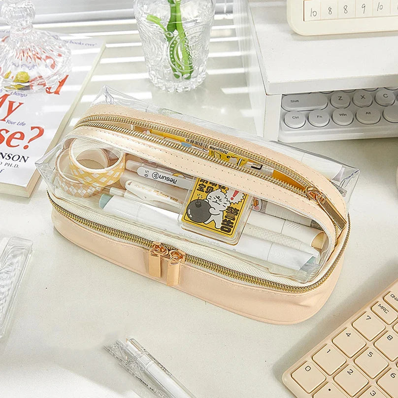 Ddbos BACK TO SCHOOL Pencil Case Transparent School Supplies Pencilcase Large Capacity Pencil Box Estuches Escolares Kawaii Stationery Pencil Cases