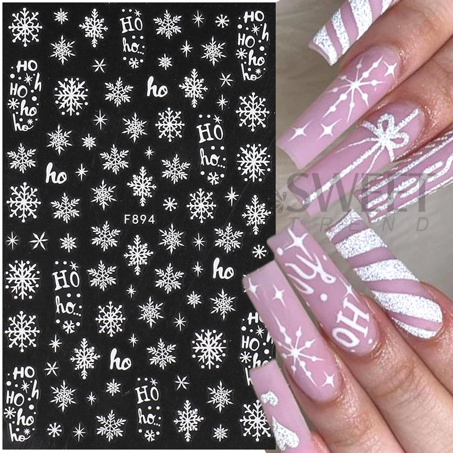 Ddbos 2pcs White Glitter Snowflakes Nail Stickers Elk Star Heart Sparkly Winter Christmas Adhesive Slider Decal New Year Xmas Manicure