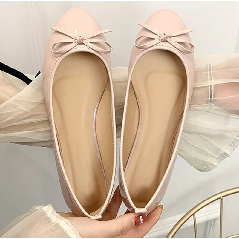 Ddbos Women's Casual Patent Leather Korean Shoes Ladies Bowknot Shallow Elegant Female Moccasins Summer Autumn Flats Shoe