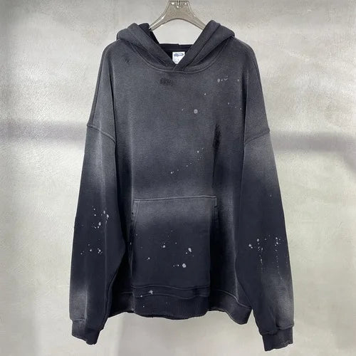 Ddbos Street Wear Speckled Ink Rubbed Hooded Hoodies Fashion Sense Distressed Winter Coat Men's and Women's Baggy Washing Clothes