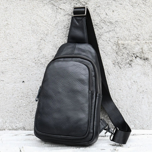 Men Chest Bag Genuine Leather Soft Cowhide Leather Chest Pack Crossbody Male Bags Black Coffee Sling Bag