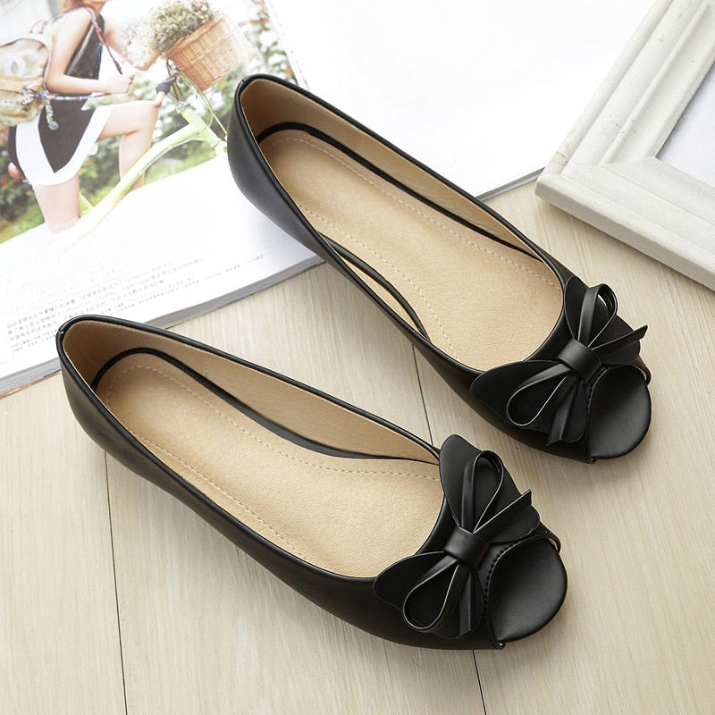 Ddbos Bow Open Toe Women's Flats Spring and Summer Fashion Soft Bottoming Flat Women's Sandals Casual Fish Mouth Shoes