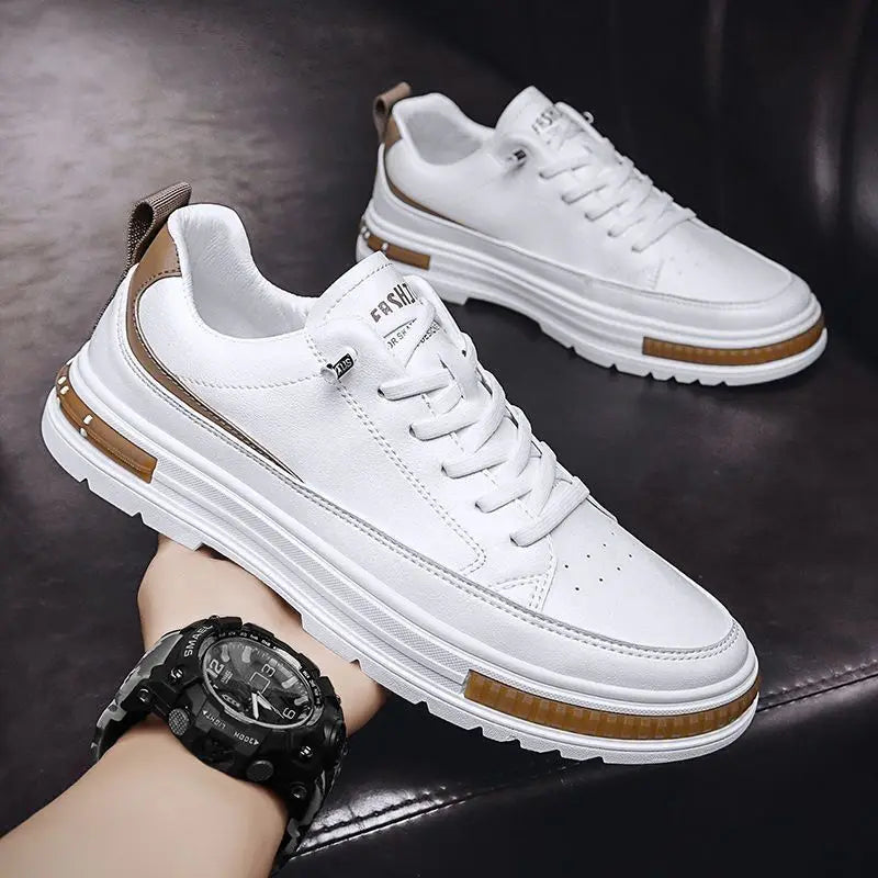 Men Casual Shoes Outdoor New Men's Little White Sneakers Simple Breathable Non-slip Walking Shoe Leather Lace-up Platform Shoes