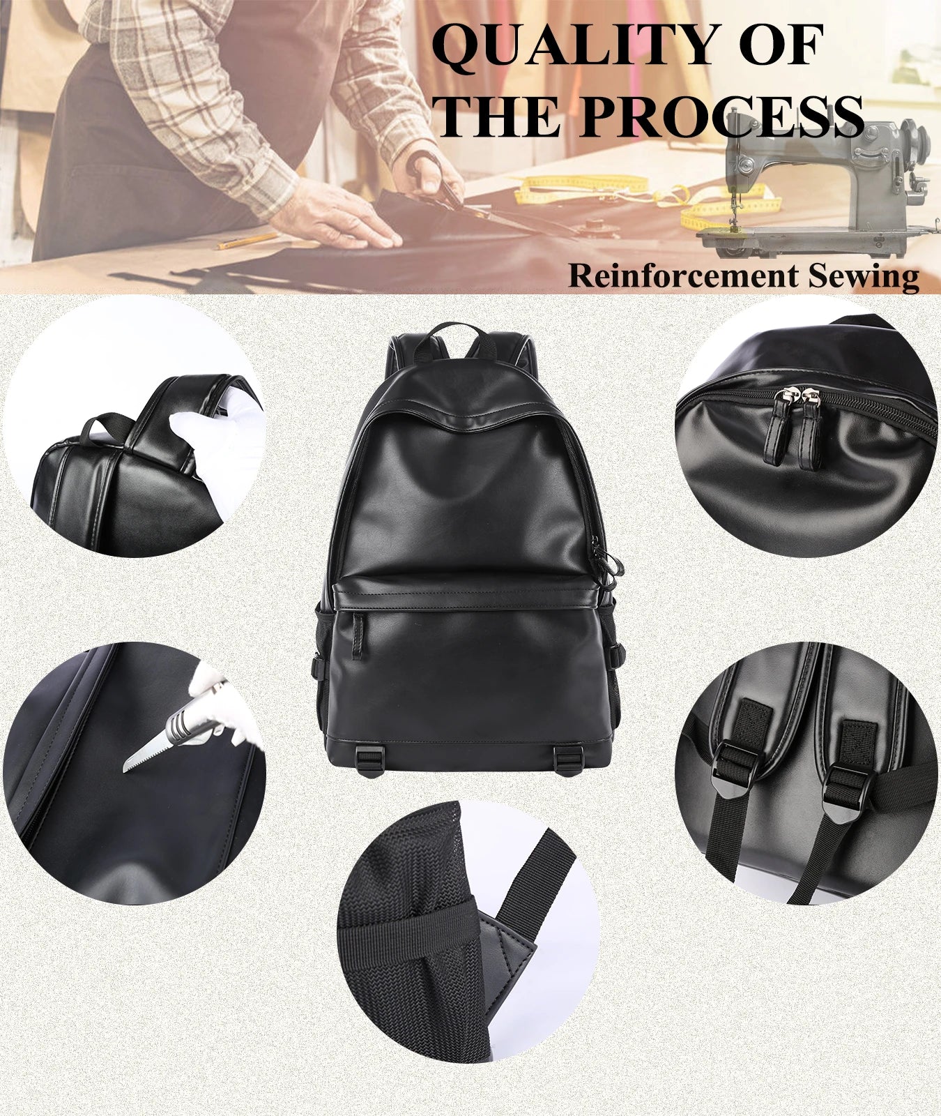 Ddbos BACK TO SCHOOL Black Leather Backpack for Men Business Travel Waterproof Daypack PU 16 inch Laptop Backpack