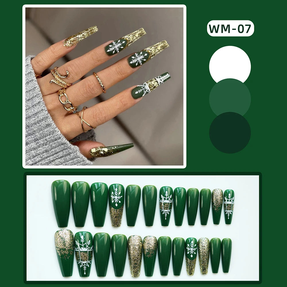 Ddbos Christmas False Y2k Nails Press On 24pcs Gradient Ballet Long Coffin French Nail Tips Full Cover Fake Nail Sticker