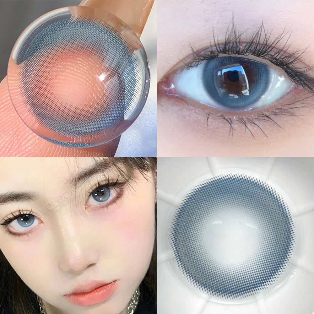 Ddbos - 2PCS Beauty Brown Color Contact Lenses for Eyes Myopia Eye Color Lenses with Diopters Natural Pupils Mystical Blue Lens