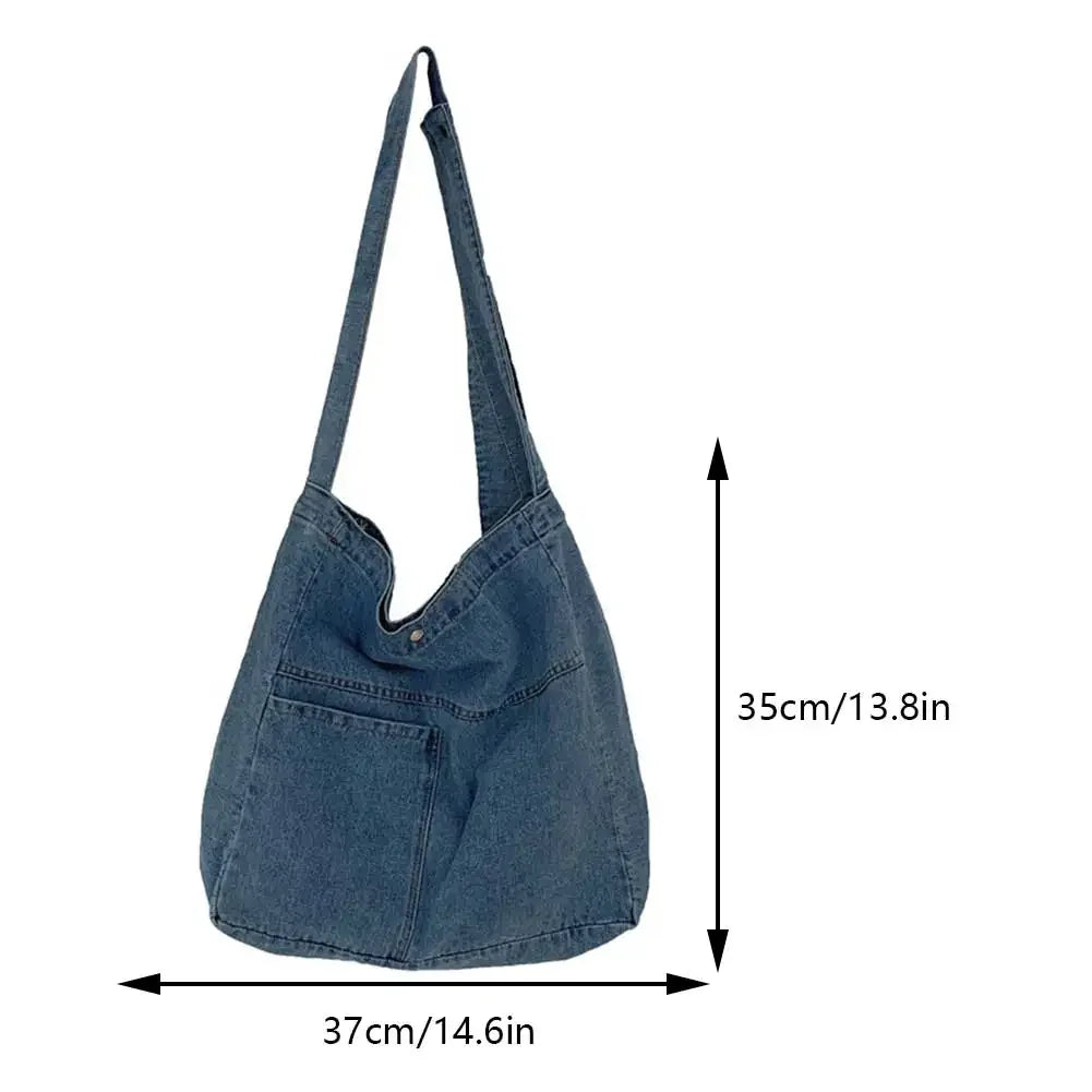 Ddbos BACK TO SCHOOL Unisex Vintage Tote Bag Large Capacity Foldable Satchel Bag Versatile Jeans Top Handle Bag Casual Reusable Grocery Bag