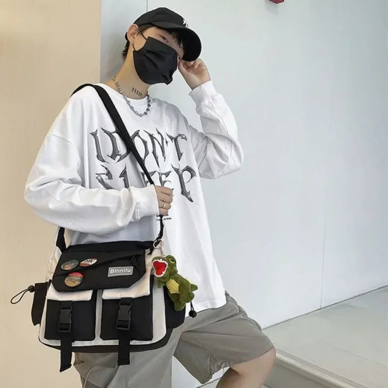 Ddbos BACK TO SCHOOL Harajuku Men Nylon Crossbody Bags for Women Messenger Bag Girls School Book Bags Youth Canvas Handbags Shoulder Bag Sac Bolsas