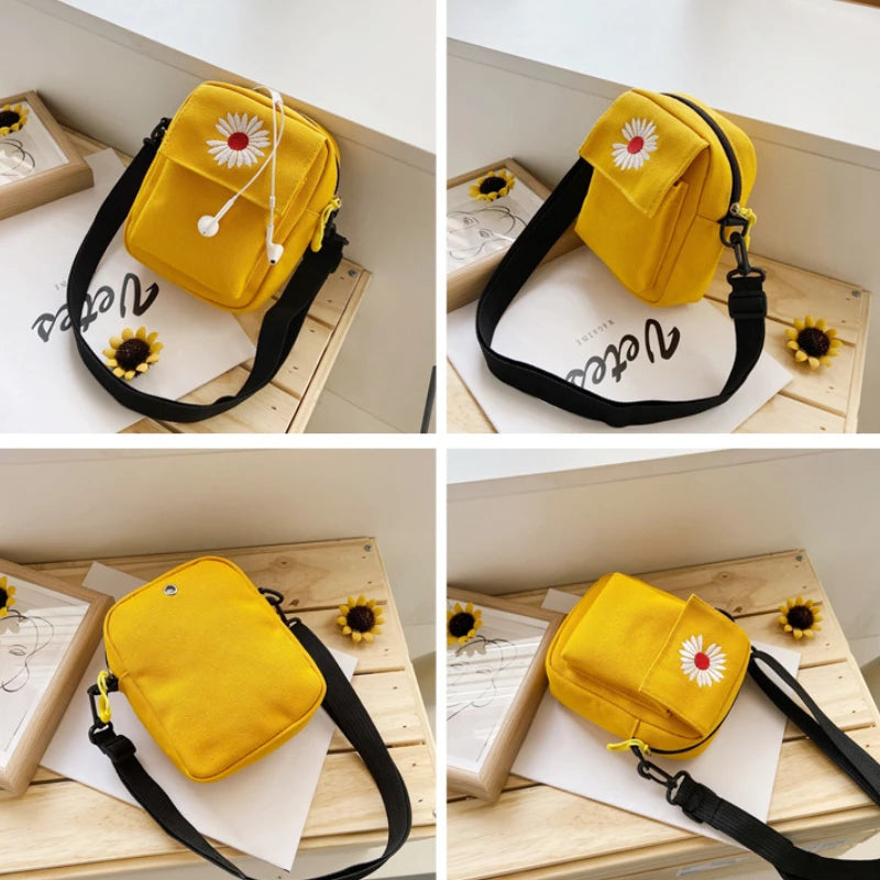 Ddbos Little Daisy Women's Crossbody Bag New Korean Canvas Mini Shoulder Bag Simple and Versatile Small Phone Bag