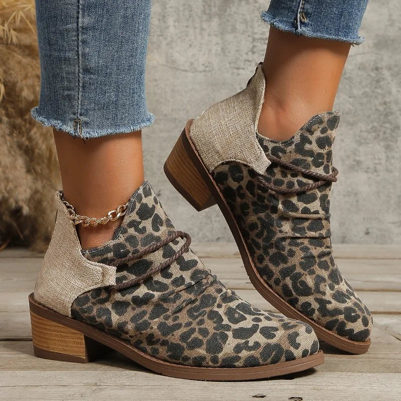 Ddbos outfit inspo winter New Design Leopard Print Women's Boots Autumn Winter Pointed Toe Chelsea Boots Low Heel Non Slip Casual Female Ankle Boots