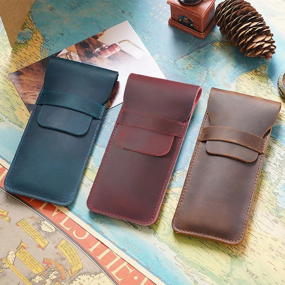 Ddbos Handmade Pen Bag From Cowhide Genuine Leather Retro Pencil Bag Vintage Style Pencil Case Storage Bag For Journal Travel Supplies