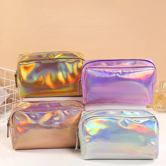 New Solid Color Laser Cosmetic Bag Ins Wind Portable Wash Storage Bag Makeup Gift Bag Makeup Pouch Travel Cosmetic Organizer