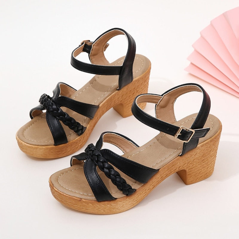 Ddbos Heel Shoes for Women Summer Fashion Ankle Strap Women's Chunky Heel Sandals Vintage Dress Open Toe Ladies Platform Sandals