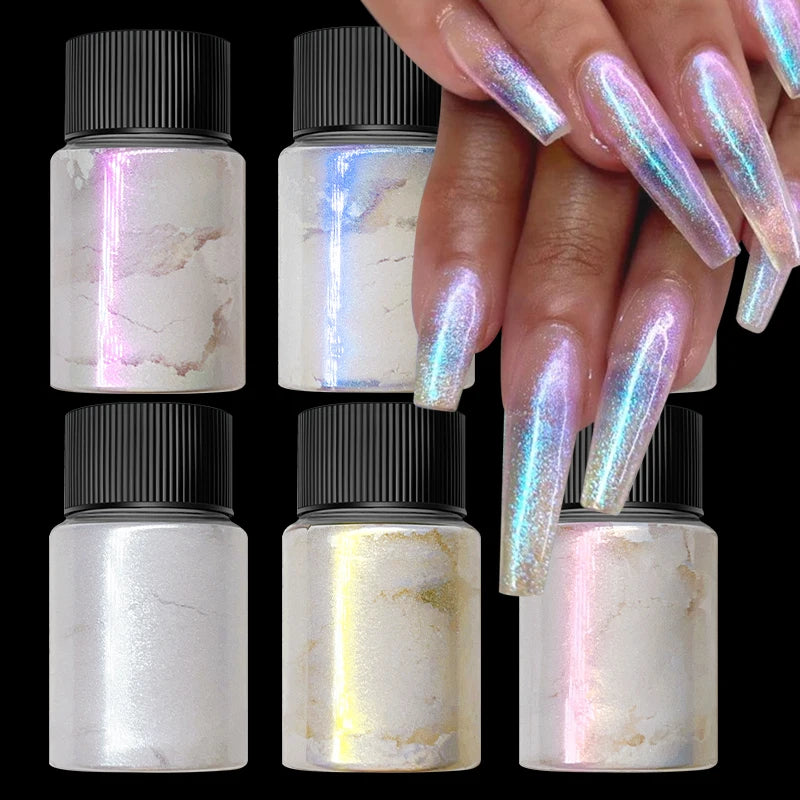 Ddbos 10g Box Aurora Nail Powder Pearl Glitter Pigment Dust Effect UV Gel Polish Chrome Nail Art AB Color Dipping Powder Decoration