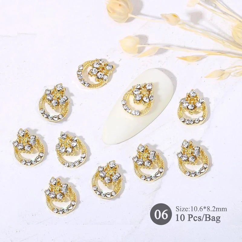 Ddbos 10pcs/bag Butterfly Shaped Nail Rhinestone Star Flower Nail Charm Silver Gold Alloy Nail Pearl Jewelry Accessories Nail Supplies