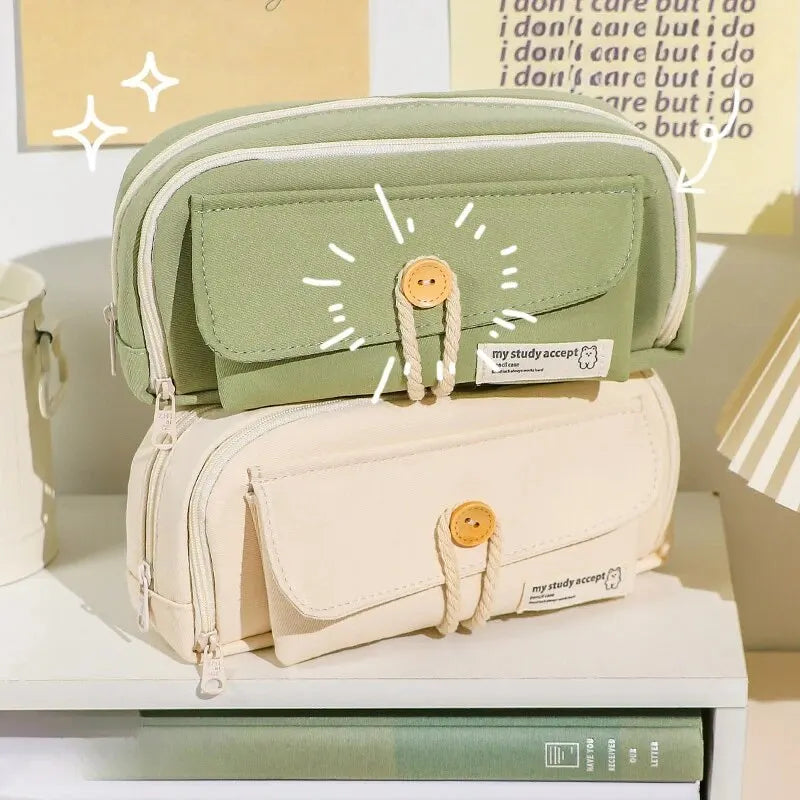 BACK TO SCHOOL Cute And Convenient Canvas Pencil Case Large Opening Capacity for Student Supplies Cosmetics Travel Handbag 1pc