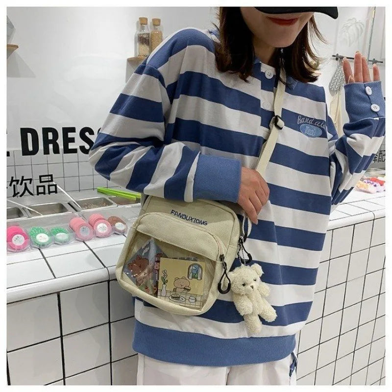 Ddbos Japanese Canvas Student Crossbody Bags for Women Cartoon Small Shoulder Bag Cute Fashion Kawaii Girl Messenger Bag Phone