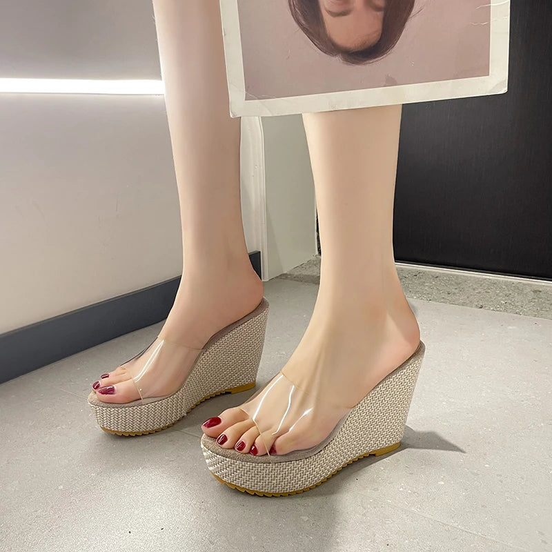 Ddbos New Summer Slippers PVC Transparent Open Toe Platform Wedge Slippers Sandals Women Fashion High Heels Women's Shoes Women Shoes