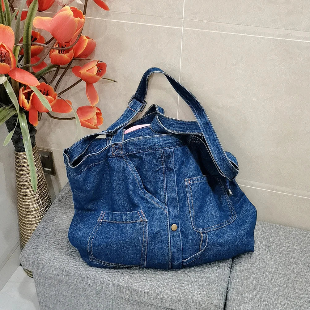 Ddbos BACK TO SCHOOL Denim Shoulder Bags for Women Casual Jeans Bags Designer Tote Crosbody Luxury Handbags Denim Shopping Bag Bolsos Para Mujer