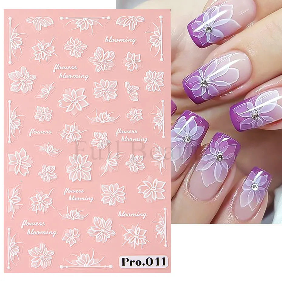 Ddbos 1Pcs Sakura Stickers For Nails 5D Embossed Spring Cherry Blossom Tulip Peony Flowers Petals Sliders Manicure Decoration